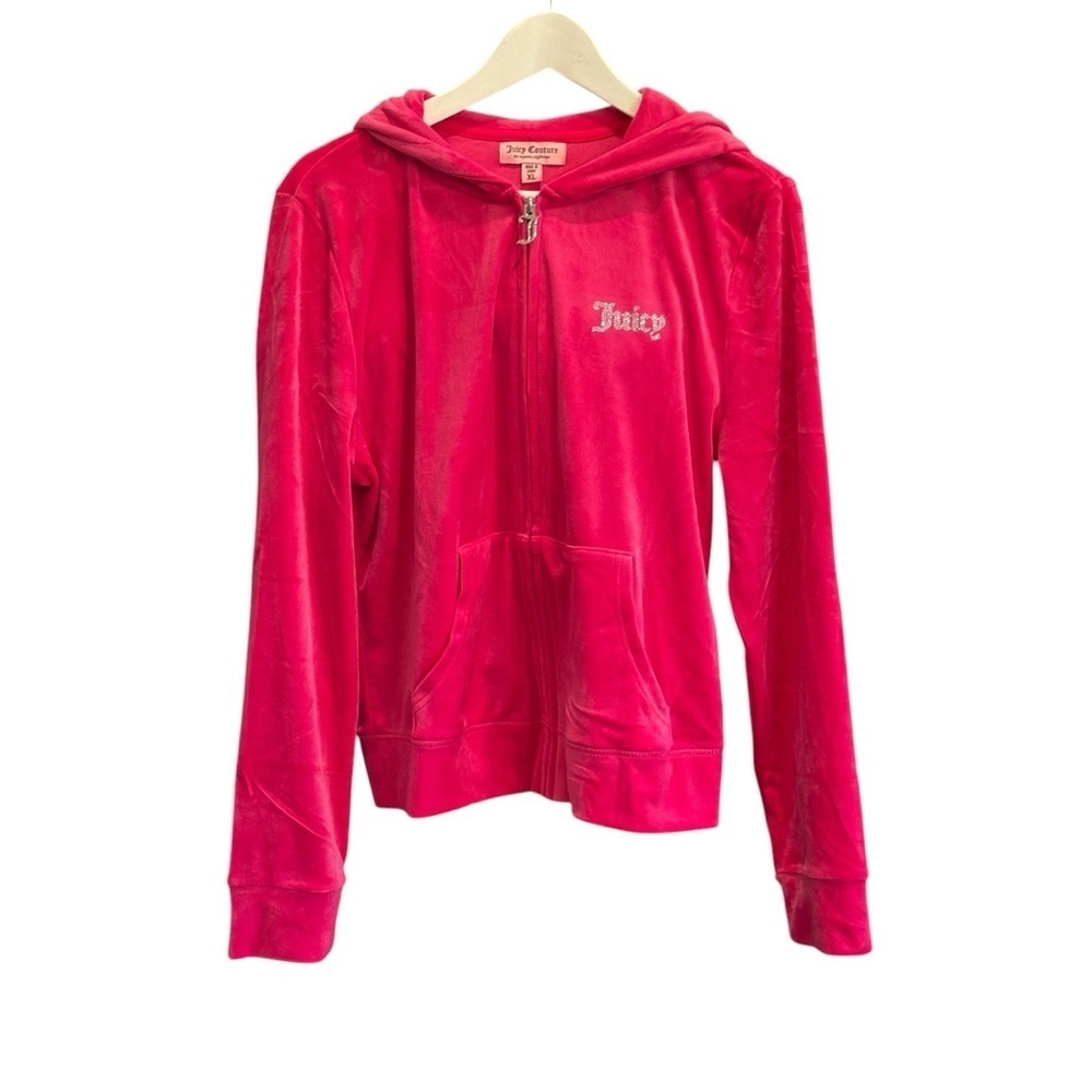 Juicy Couture Velour Pink Sparkle Hoodie Jacket Size XL - Picture 3 of 7